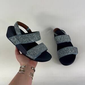 FitFlop Mina Glitter Mix Sandals Women's 8 Blue Sparkles Slip-On Open Toe